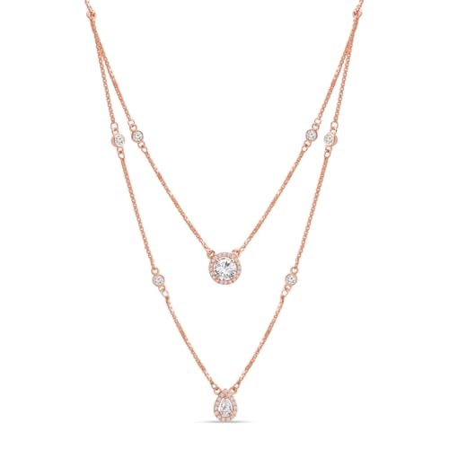 ZAVYA 925 Sterling Silver Solitaire Necklace Rose Gold Plated Classy Cubic Zirconia Gift Ideas-Women Necklace