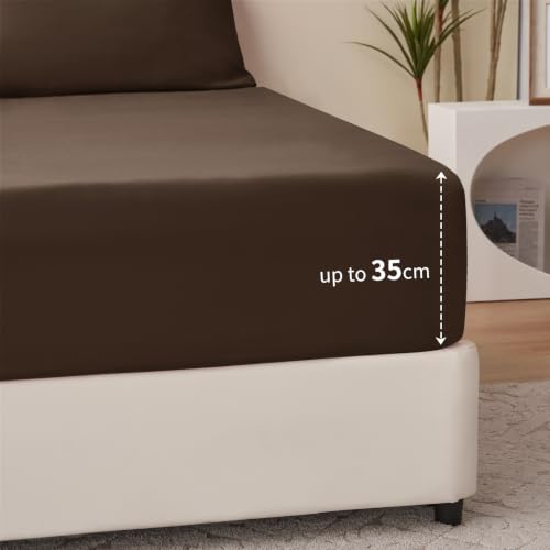 RUIKASI Spannbettlaken 140x200cm Dunkelbraun Bettlaken - Oeko Tex Spannbetttuch 140x200 Bettbezug… – Ansicht 7