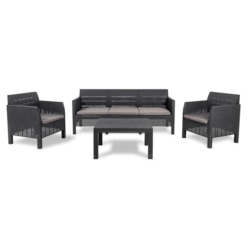 Toomax Salon de jardin Matilde 5 places, composé de 2 fauteuils, 1 poêle et 1 table basse, en polypropylène, Art. 115, couleur anthracite