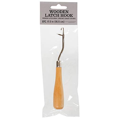 Image of Craft County Bent Latch Hook Tool - Latched Rugs and Gridded Projects - Comfortable Grip - Natural Wood Handle