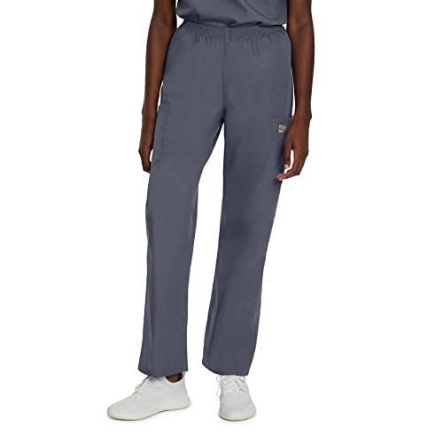 ScrubZone by Landau Women's Full Elastic Waist Cargo Pant, Grey, Medium