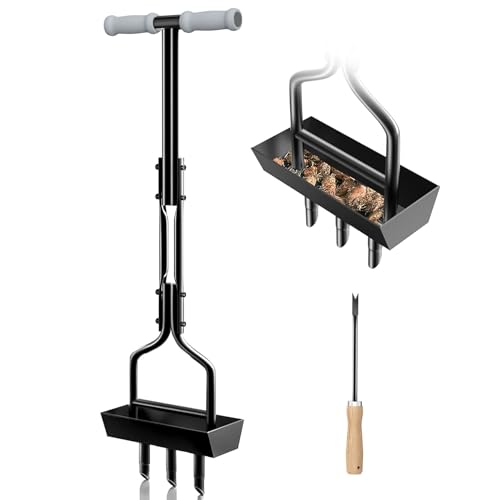 Arieggiatore per Prato Manuale, EEIEER Arieggiatore Prato Aeratore per Prato con Vassoio di Stoccaggio, Aeratore Prato Arieggiatore Manuale Sarchiatore per Prato Terreni Compattati, Grigio