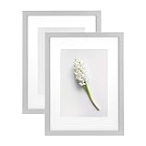 Home&Me 100% Echtholz Bilderrahmen Grau 30x40cm 2er Set -mit Passepartout 21x30 cm (A4), Fotorahmen mit Echtglas für Zertifikat zum aufhängen