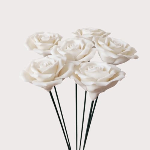 wybdtic 6 pcs Handmade Ceramic Roses,Featuring Vibrant Colors and Intricate Petal Details Floral Decorations Wedding Decoration Christmas Decor Gift Providing Long-Lasting Beauty (White)