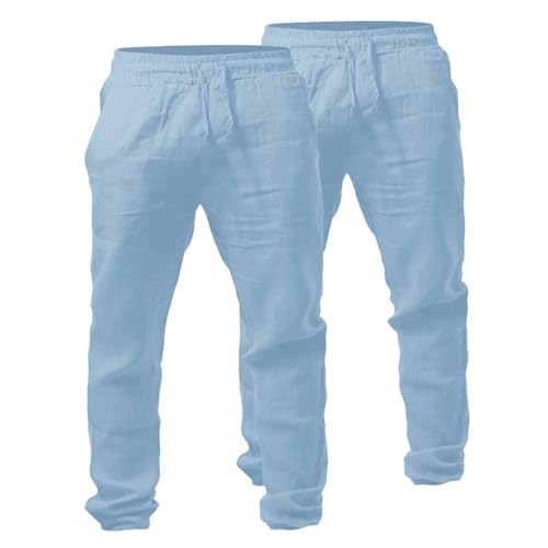 Men's Cotton Linen Pants 1/2PC Elastic Waist Drawstring Bound Foot Trousers Casual Loose Fit Breathable Summer Pants3