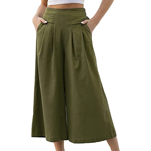 Generisch Pantalon Femme Jupe-culotte Été Taille Haute Ample Jambe Large Palazzo Pantalon Uni Stretch Respirant Pantalon de Loisirs Extérieur Taille...