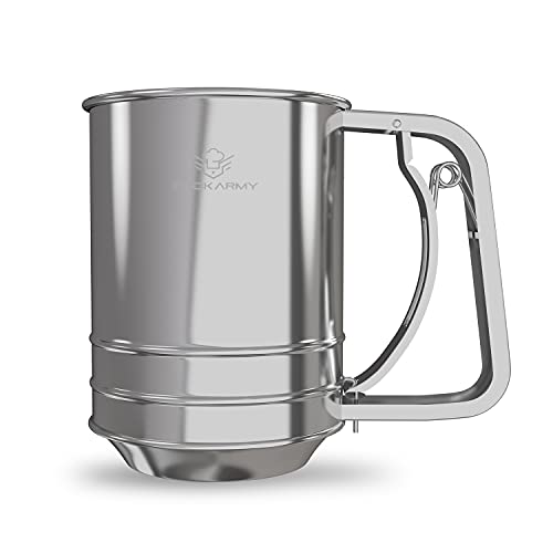 Cook Army Flour Sifter For Baking, 3 Cup Flour Sifter Stainless Steel, Powdered Sugar Sifter, Double-layer Flour Sieve, Great Baking Sifter and Flour Strainer For all Baking Flour and Powdered sugar