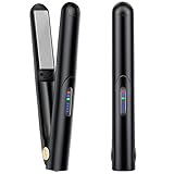 Cordless Hair Straightener 2 in 1 Mini Curler and Flat Iron Ceramic Portable USB Rechargeable Travel Hair Styler for Women Men with Pouch(Black)