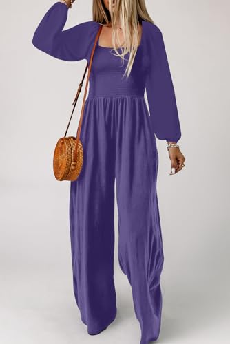 Dokotoo Womens Plus Size Purple Rose Jumpsuits for Women Overalls Loose Casual Wide Leg One Piece Long Sleeve Solid Jumpsuit Long Pant Rompers with Pockets 2026 Fashion XX-Large — view 3