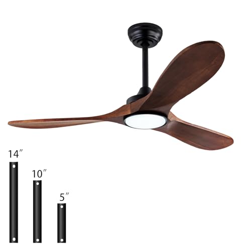 Image of 42-inch silent ceiling fan light with remote control, 3CCT, walnut finish.