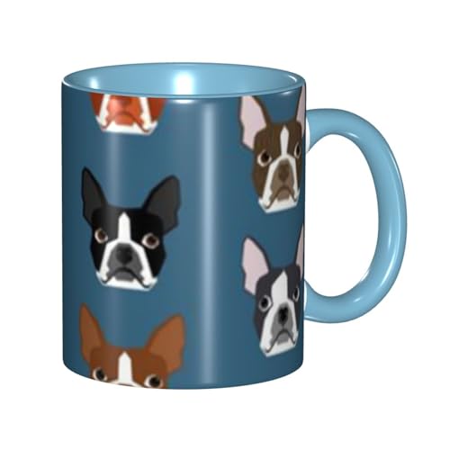 ボストンテリア青い顔かわいい犬 マグカップ 旅マグ コーヒーカップ Sky Blue セラミック 330ml 陶器 食器 耐熱 水筒 プレゼント