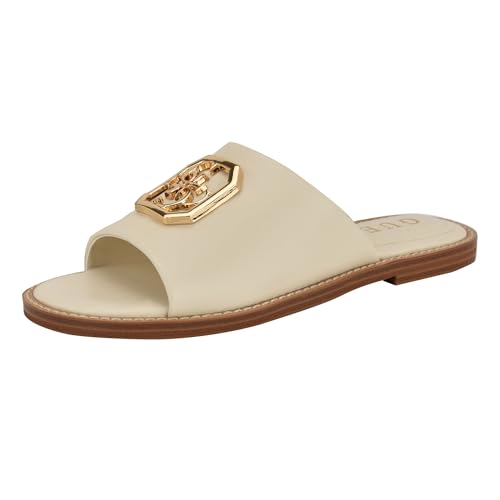 Guess Women's GRAYSIE Flat Sandal, Ivory 151, 9
