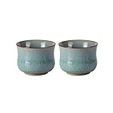 KAMMAK Tea Cup Set of 2 Porcelain Small Tea Cups 3.2oz Japanese Tea Cup Set, Asian Ceramic Teacups for Home, Party, Office, Chinese Kung Fu Tea Set for Hot/Cold Drink (Waist- Ice Crackle Glaze)