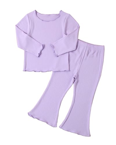 Willow Dance 1-5Y Kids Toddler Baby Girl Ribbed Knitted Cotton Long Sleeve T-Shirt Tops Pants Outfits 2pcs Set Fall Clothes