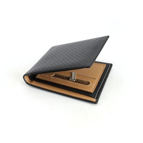 Wallet for Men, PU Leather Mens Wallet with 3 Card Slots, 1 ID Window, 1 Zipper Pocket, Men's Wallets 2 Cash Compartment, Gifts for Men, 4.7 * 3.9 * 0.6inches (Black)