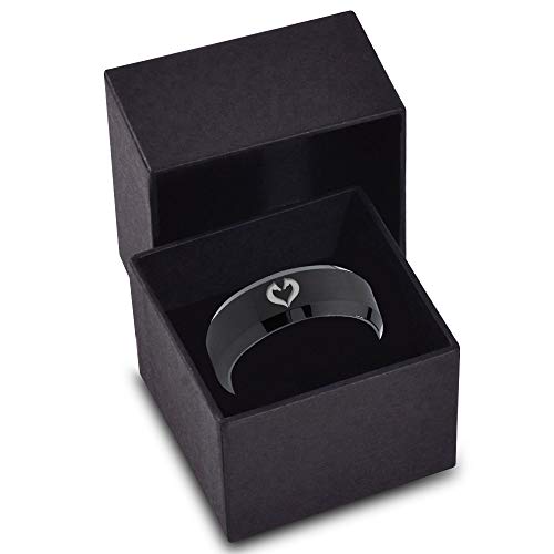 Horse Love Heart Shaped Equestrian Horses Ring - Tungsten Band 8mm - Men - Women - 18k Rose Gold Step Bevel Edge - Yellow - Grey - Blue - Black - Brushed - Polished - Wedding - Gift Dome Flat Cut3