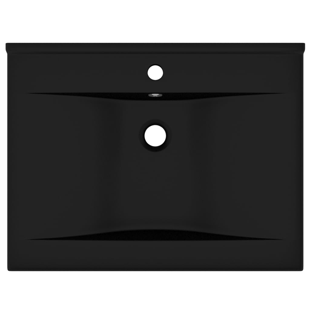 vidaXL Lavabo Lujoso con Agujero de Grifo Tocador Montado Encima Piedra Vasija Aseo Indoro Cocina Garaje Fácil de Limpiar Cerámica Negro Mate 60x46 cm