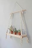 Decazone ® Macramé Wall Hanging Shelf Pine Wood Floating Shelve with Wooden Dowel Modern Chic Woven Décor for Dorm Living Room Nursery Beige Colour 55 x 43cm