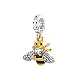 Crystal Honey Bee Multi-Clasp Clip On Pendant 14K Gold Plated over 925 Sterling Silver Charm For Pandora & Other Charm Bracelets/Necklaces