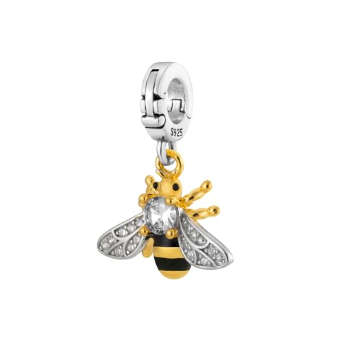 Bolenvi Crystal Honey Bee Multi-Clasp Clip On Pendant 14K Gold Plated Over 925 Sterling Silver Charm For Pandora & Other Charm Bracelets/Necklaces cover