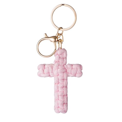 Macrame Cross Keychain,Jesus Key Chain Christian Car Accessories Handmade Soft...