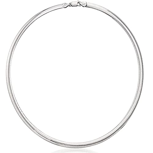 Savlano 925 Sterling Silver 6MM Italian Solid Flat Omega Chain Necklace for Women - Made in Italy Comes With a Gift Box