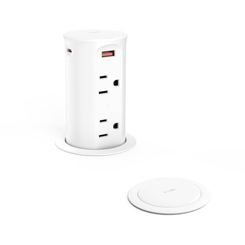 2.5 inch Hole Pop up Outlet for Countertop 20W USB C 4 USB Ports 4 Outlets 15Amp Tamper Resistant Receptacle Flush Mount Space Saver Recessed Outlet 1875W ETL Listed