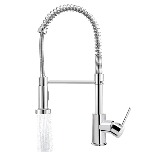 Pakuyi Spring Kitchen Sink Faucet - Single Handle, High Arc, 360° Swivel, Pull Out Sprayer with 2 Modes