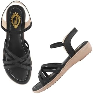 Shoetopia Women's Comfort Sandals | Elastic Back Strap Flats | Soft Cushioned Lightweight Casual Sandals | Open Toe Daily Wear Walking Footwear