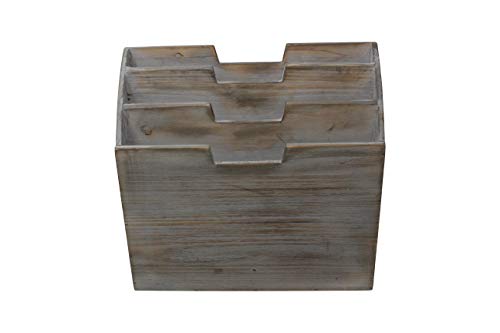Vintage Rustic Wooden Office Desk Organizer & Vertical Paper File Holder For Desktop, Tabletop, Or Counter - Distressed Torched Wood – For Mail, Envelopes, Mailing Supplies, Magazines, Or File Folders #TOP4