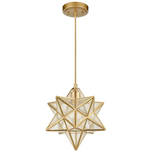 Image of DAYCENT Brass Moravian Star Flush Mount Ceiling Light & Pendant Light Bundle (12.7-in and 11-in)
