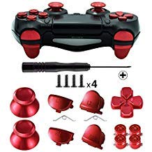 TOMSIN Metal Buttons for PS4 Controller Gen 1, Aluminum Metal Thumbsticks Analog Grip & Bullet Buttons & D-pad & L1 R1 L2 R2 Triggers (Metal Red)
