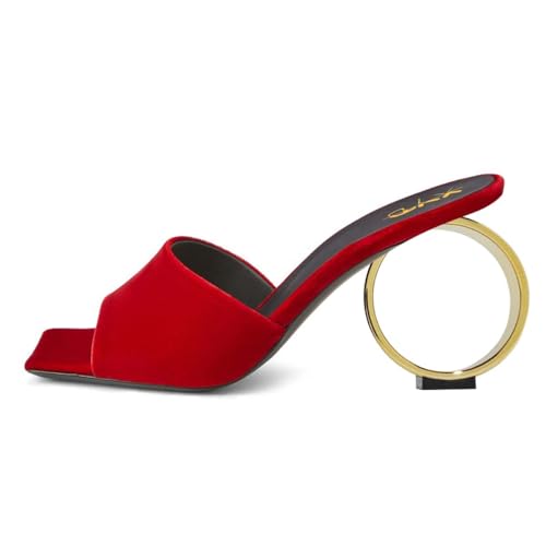 XYD Women Summer Chic Open Square Toe Slide Sandals Round Circle High Heels Slip On Mules Shoes for Event Party Beach Wedding