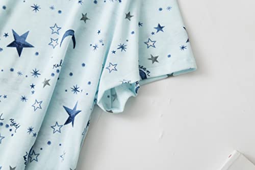 Inadays Sleepwear Women's Nightgown Cotton Sleepshirts Short Sleeve Nightshirt Print Sleep Dress R Neck Nightdress Loose Comfy Pajama Sq002-Star-Xl #TOP4