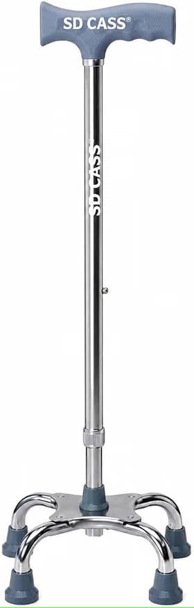 Image of Quadripod Adjustable Walking Stick with Adjustable Height | Non-Slip Grip Handle for Men & Women Patients, Old People | Lightweight Durable Aluminium Frame Pack of 1