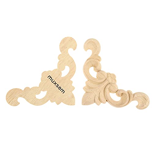 Muxsam Wood Carved Appliques Onlays, 4-Pack Unpainted Small Wooden Carving Decals Corner Plaques For Wall Cabinet Cupboard Mirrors Fireplace Closet Dresser Doors Frame Diy Project, 8X8Cm/3.15"X3.15" #TOP3