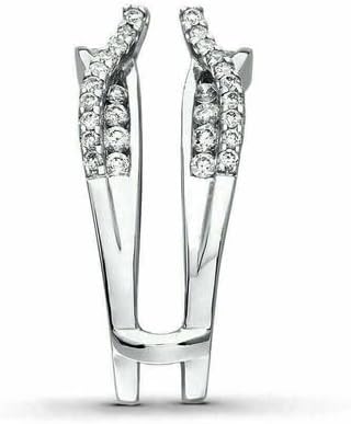 Omkar Creations 2 CT Round Cut Created White Diamond Channel Set Enhancer Guard Wedding Engagement Ring In 14K White Gold Plated 925 Sterling Silver