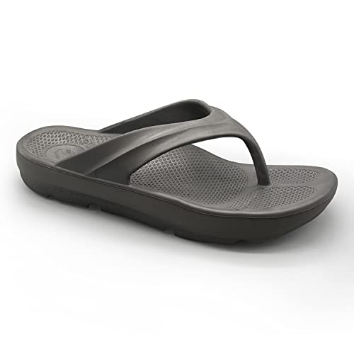 Pure Stride Therapeutic Flip Flops, Orthotic Thong Sandals for Plantar Fasciitis, Metatarsal and Heel Spurs, Feet Pain Relief and Arch Support - Grey, Men’s Size 12