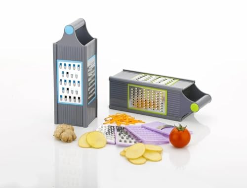 Image of ARTO 4 in 1 Handy Smart Vegetable Slicer Fruit Slicer ABS and Stainless Steel Four Sided Boxed Grater with Handle Chopper Fruit Slicer Potatoes Peeler Attach 4 Blades (Multicolor) (2)