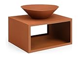Vente-unique - Brasero de Acero Corten con Compartimento para leña - Ancho 90 x Alt. 67,5 x Prof. 75 cm - BEZIO