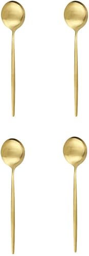 Gugrida Cubertería de té mate de acero inoxidable, 4 piezas, cuchara de café, vajilla y cubiertos pequeños para agitar, 5.11 pulgadas, color dorado