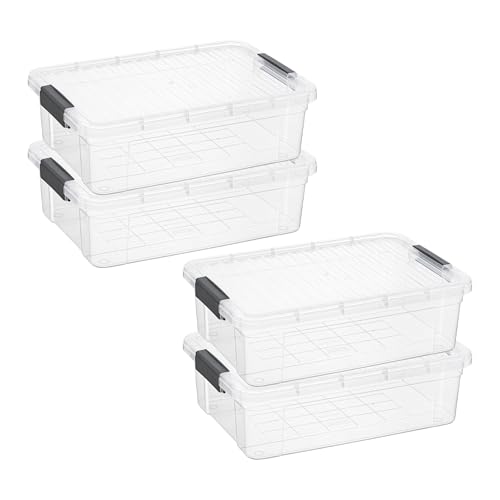 Image of Superio Clear Storage Boxes with Lids, 13.7 Quart Plastic Container Bins for Organizing, Stackable Crates, BPA Free, Non Toxic, Odor Free, Organizers for Home, Office and Dorm, 4 Pack