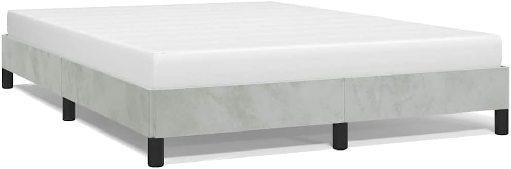 Light Grey Velvet Bed Frame Full Size Platform Foundation with Slatted Durable Sturdy Frame No Box Spring Needed Easy Assembly for Modern Minimalist Bedroom Furniture