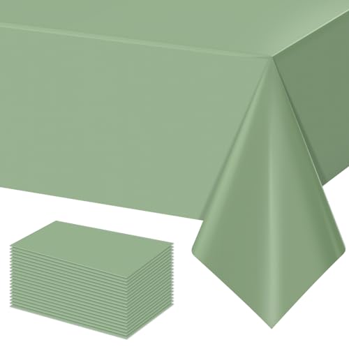 YIDAKO 24 Pack Sage Green Tablecloths Light Green Plastic Disposable Tablecloth Sage Rectangle Tables Cover for Birthday Bridal Wedding Baby Shower Party Decorations, 54 X 108Inch