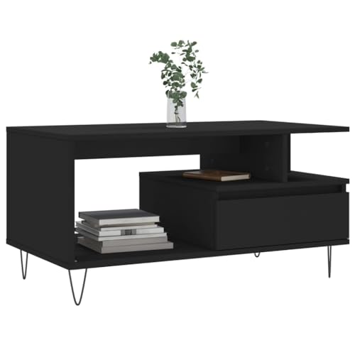 Table basse noire avec tiroir espace de rangement salon table d'appoint - 4