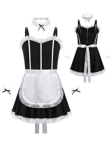 ABAFIP Men's Sissy Clothes Maid Cosplay Lingerie Crossdresser Outfits Ruffle Dress Mini Apron set Black Large