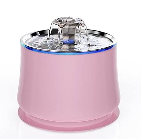 Kactoily Stainless Steel Cat Water Fountain 84oz/2.5L Automatic Pet Water Fountain Quiet Pump with LED Light, BPA-Free, Metal Water Fountain for Cats Inside with Clean Brush & Cloth & 2 Filter