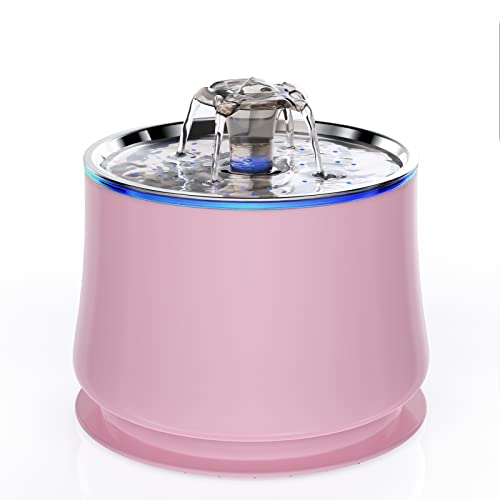 Kactoily Stainless Steel Cat Water Fountain 84Oz/2.5L Automatic Pet Water Fountain Quiet Pump With Led Light, Bpa-Free, Metal Water Fountain For Cats Inside With Clean Brush & Cloth & 2 Filter #TOP4