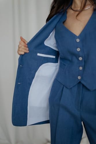 Linen Womens Suit Summer 3 Piece Suits for Women Casual Work Blazer Vest Pants Dressy Womens Pant Suit2