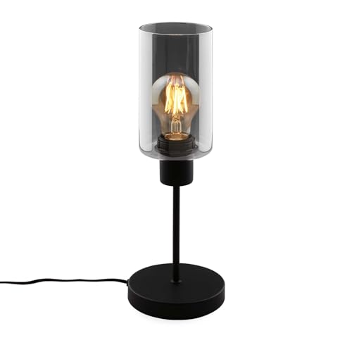 BRILONER - Lampe de chevet, verre fumé, interrupteur à fil Lampe de bureau, lampe de table E27 pour Home Office, lampe de lecture, noir